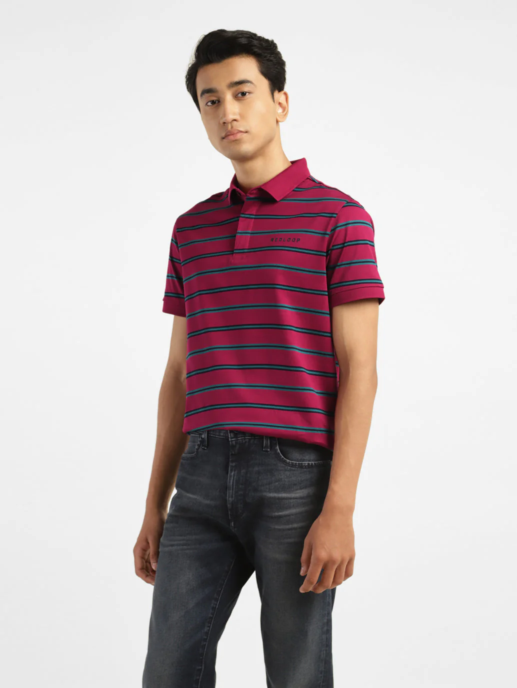 Men's Striped Polo Collar T-shirt - Image 2