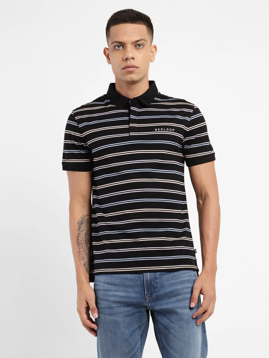 Men's Striped Polo Collar T-shirt