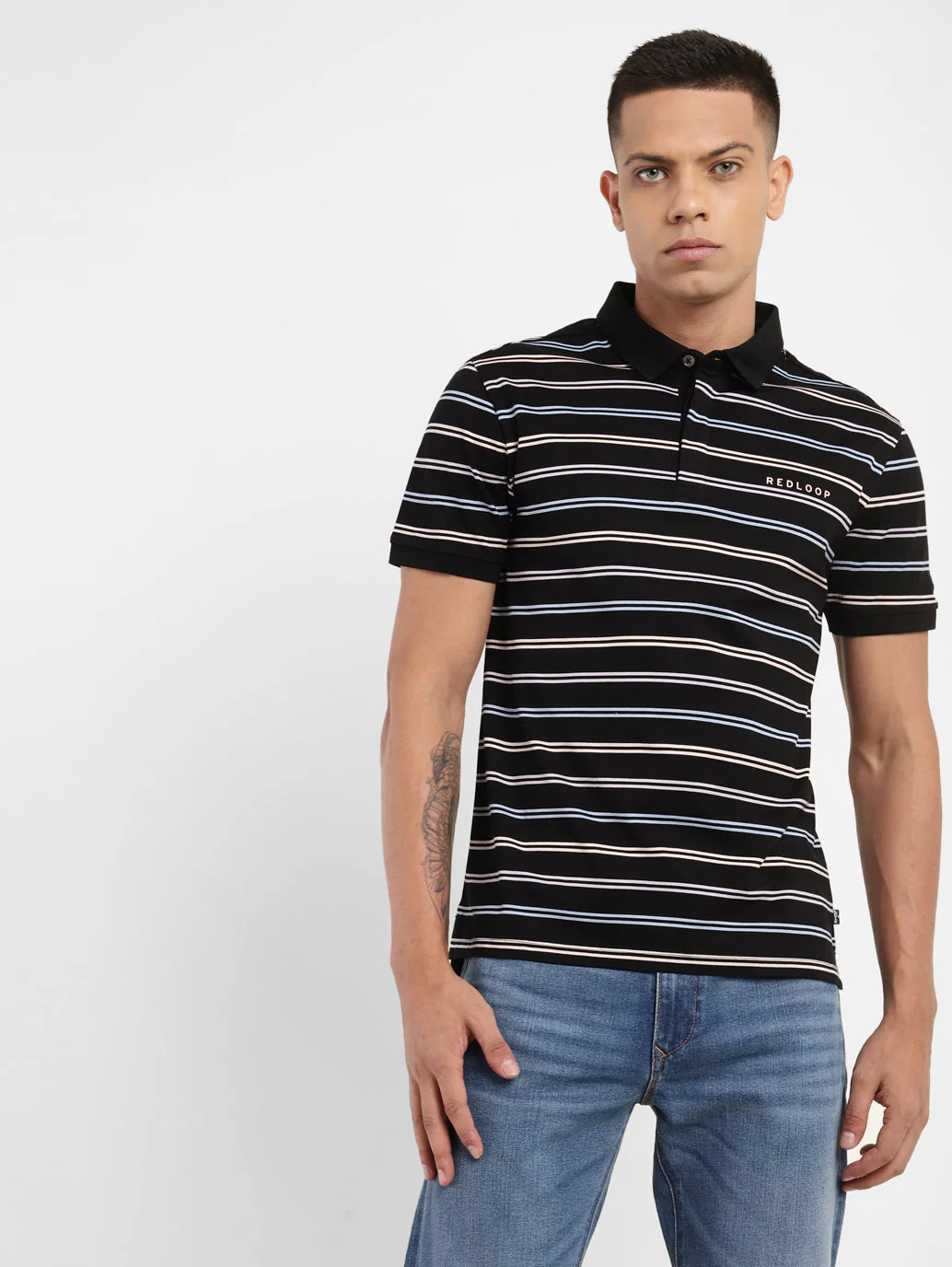 Men's Striped Polo Collar T-shirt - Image 2