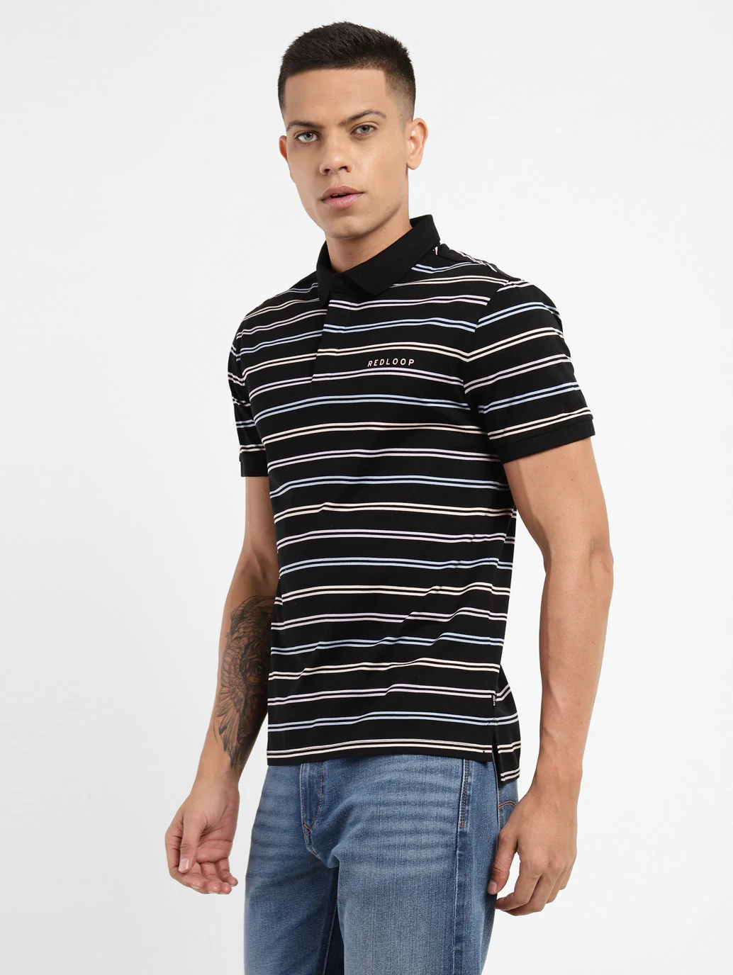 Men's Striped Polo Collar T-shirt - Image 4