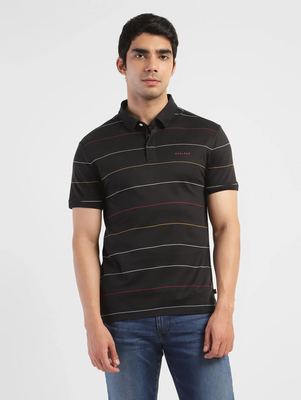 Men's Striped Polo T-shirt Black - Image 2