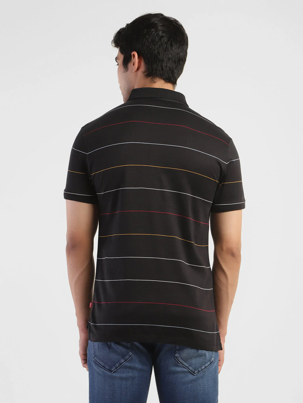 Men's Striped Polo T-shirt Black - Image 3