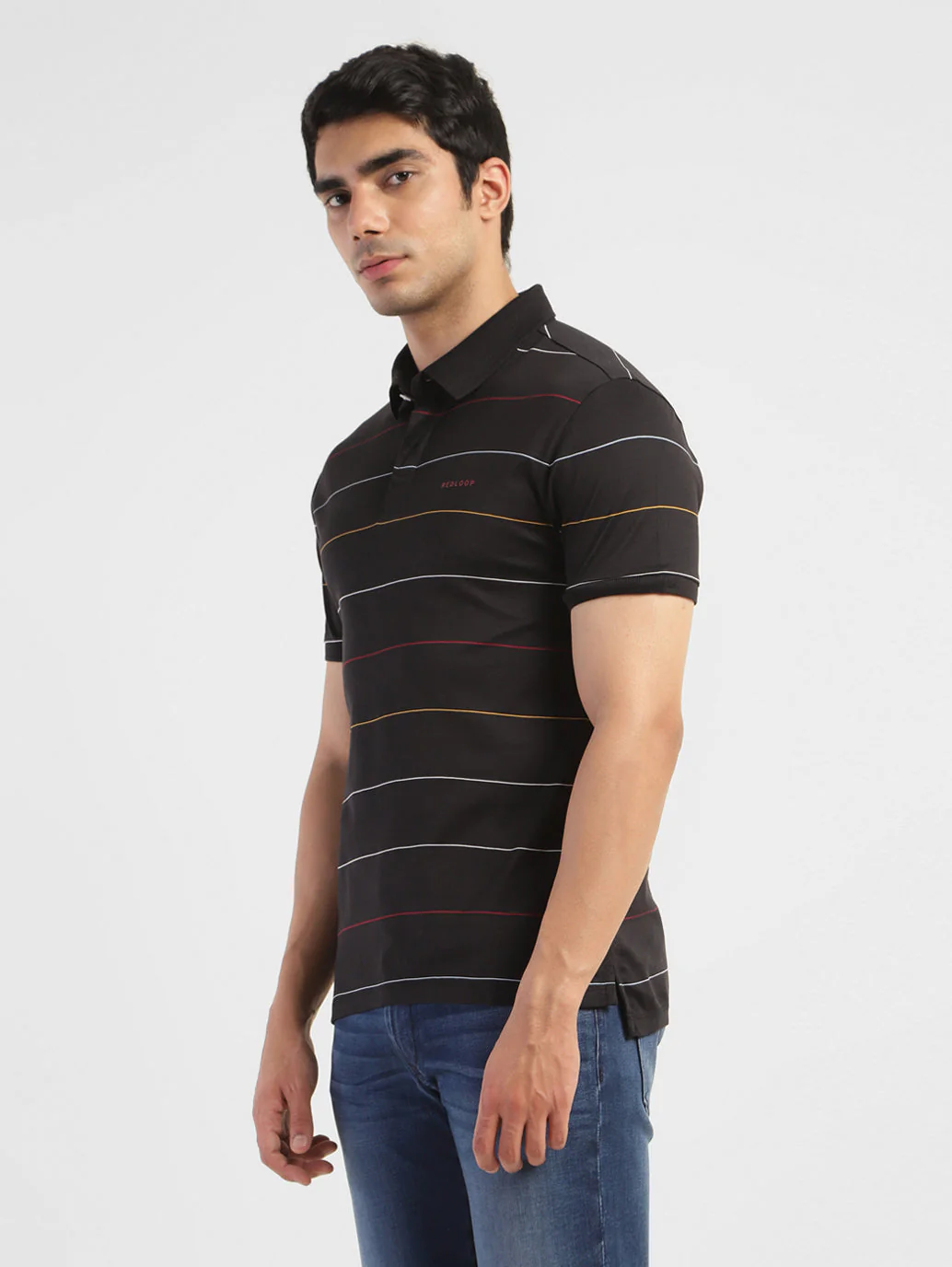 Men's Striped Polo T-shirt Black - Image 4