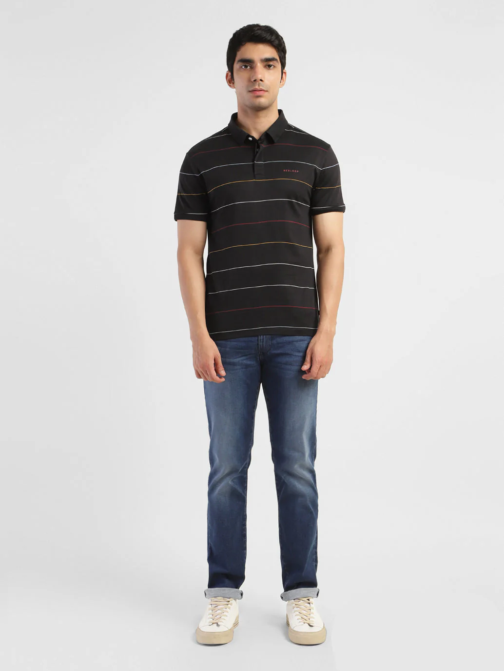 Men's Striped Polo T-shirt Black - Image 5