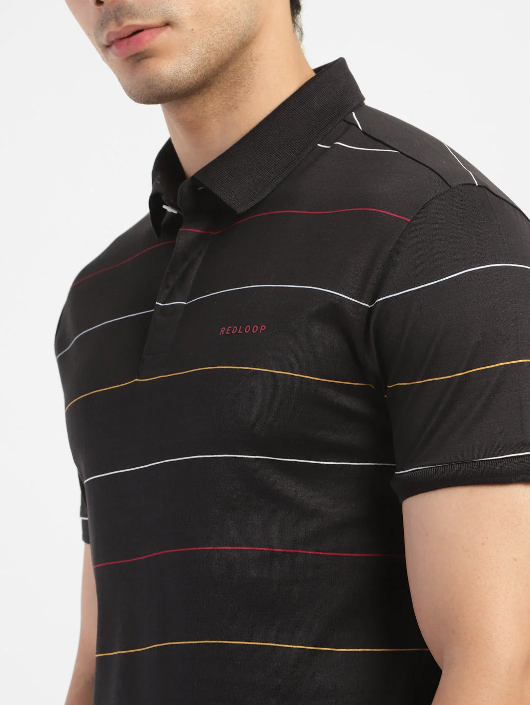 Men's Striped Polo T-shirt Black - Image 6