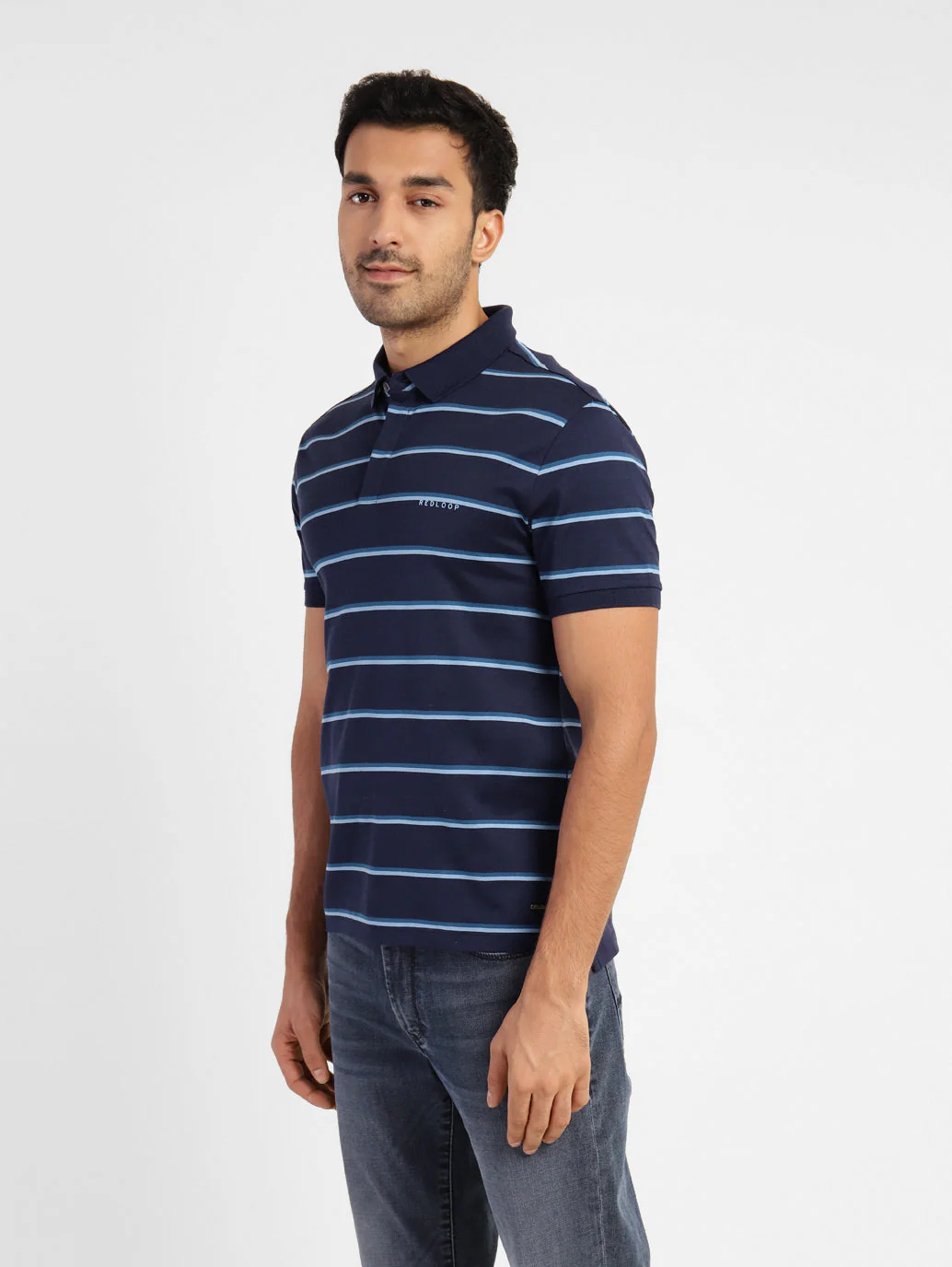 Men's Striped Polo T-shirt Blue - Image 4