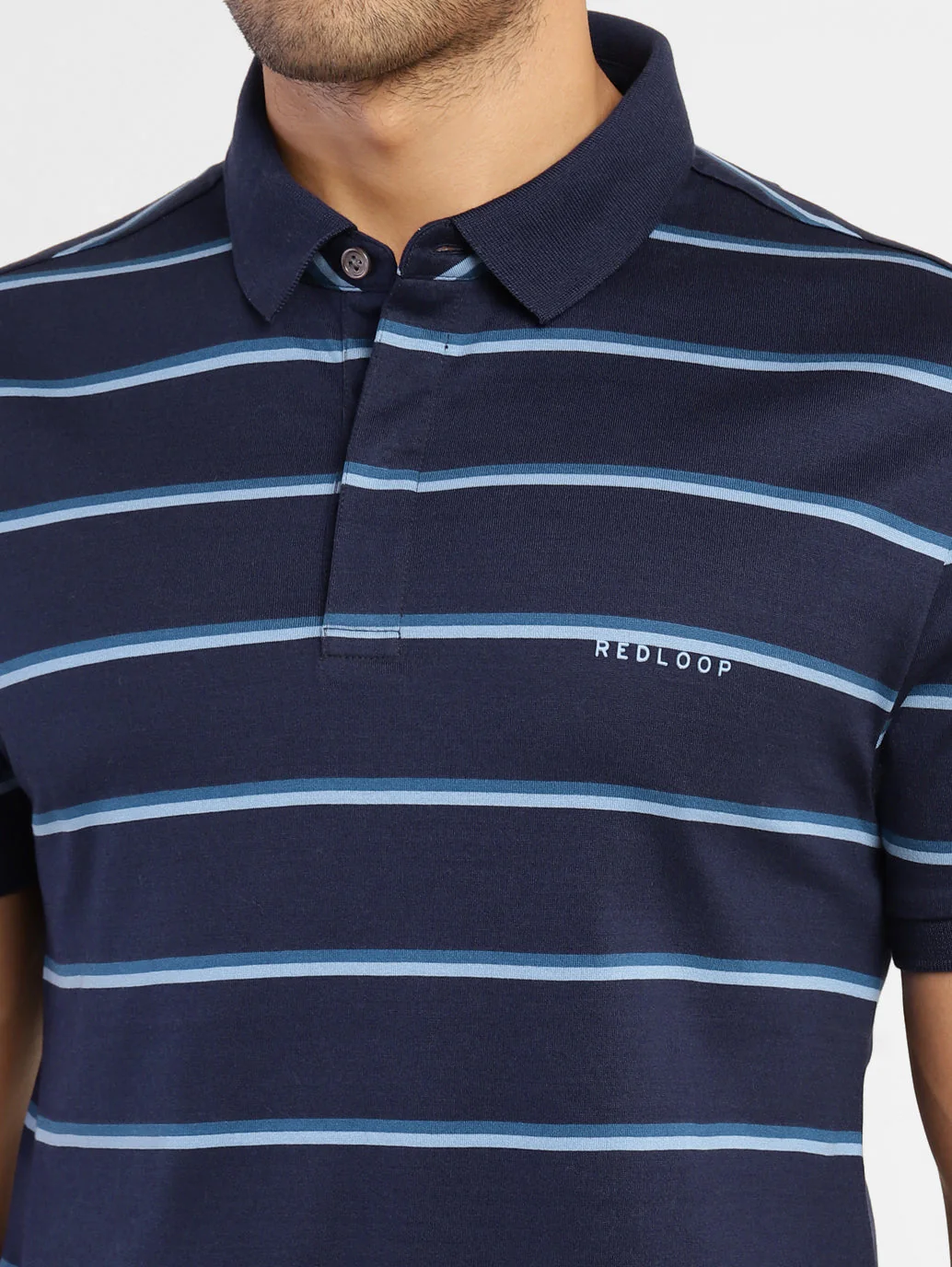 Men's Striped Polo T-shirt Blue - Image 5