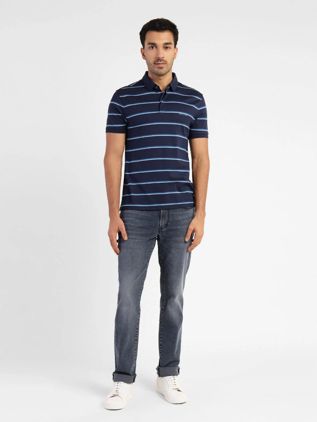 Men's Striped Polo T-shirt Blue - Image 6