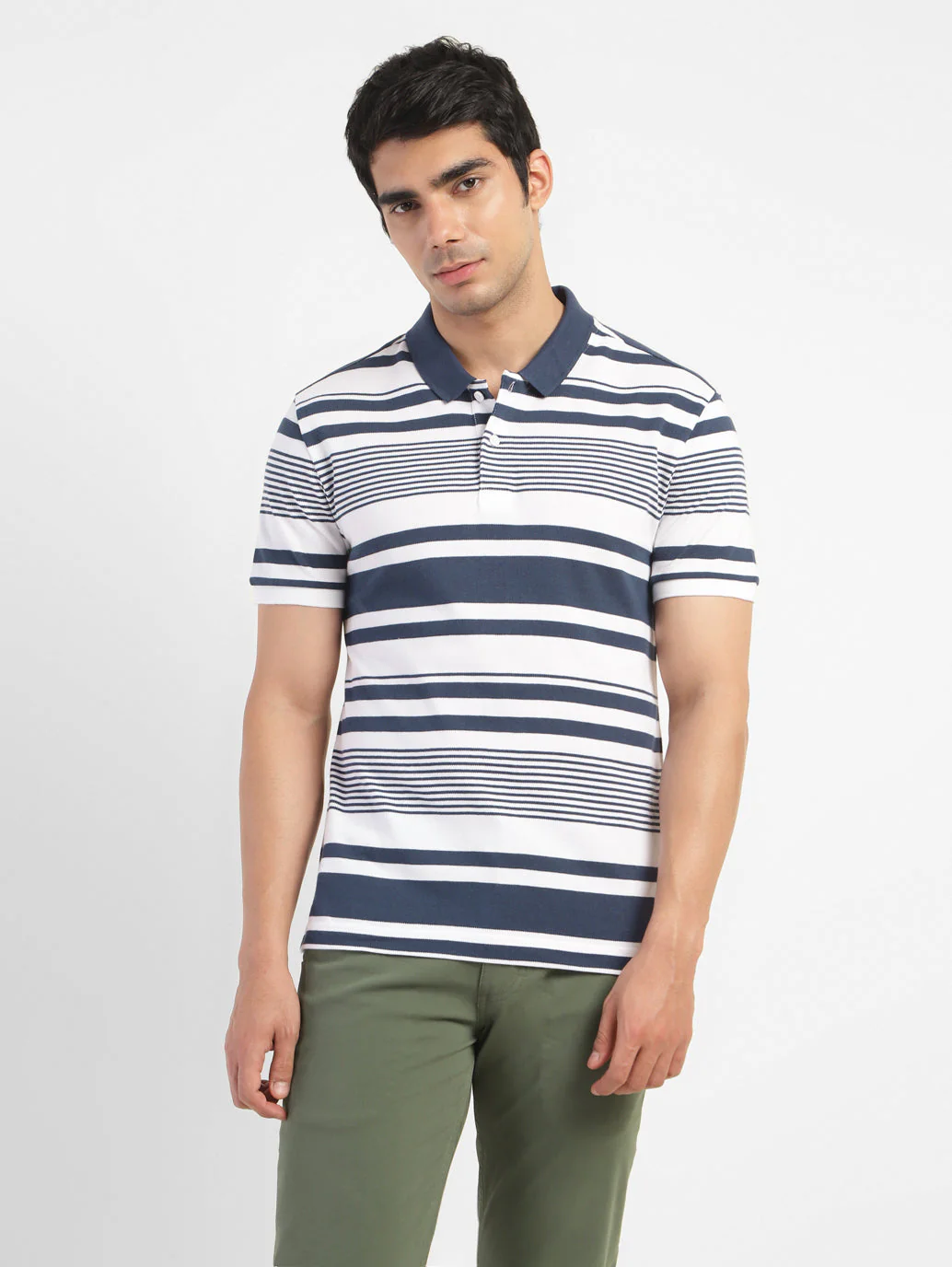 Men's Striped Polo T-shirt White - Image 2