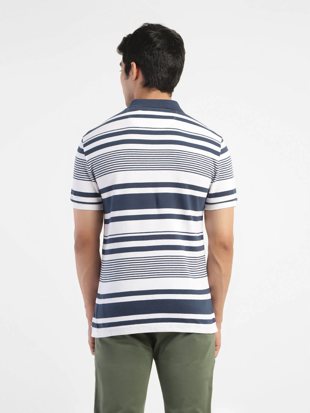 Men's Striped Polo T-shirt White - Image 3