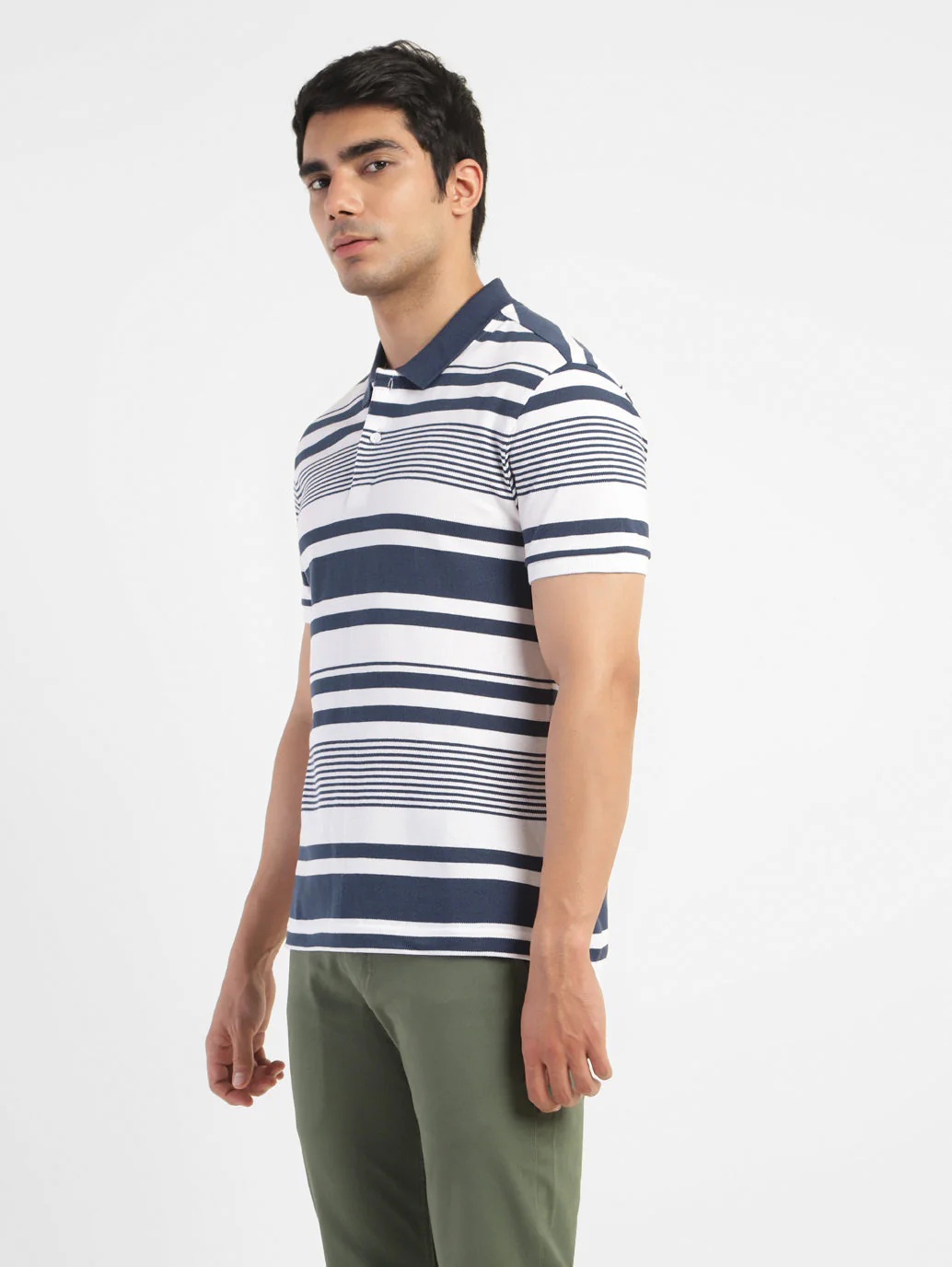 Men's Striped Polo T-shirt White - Image 4