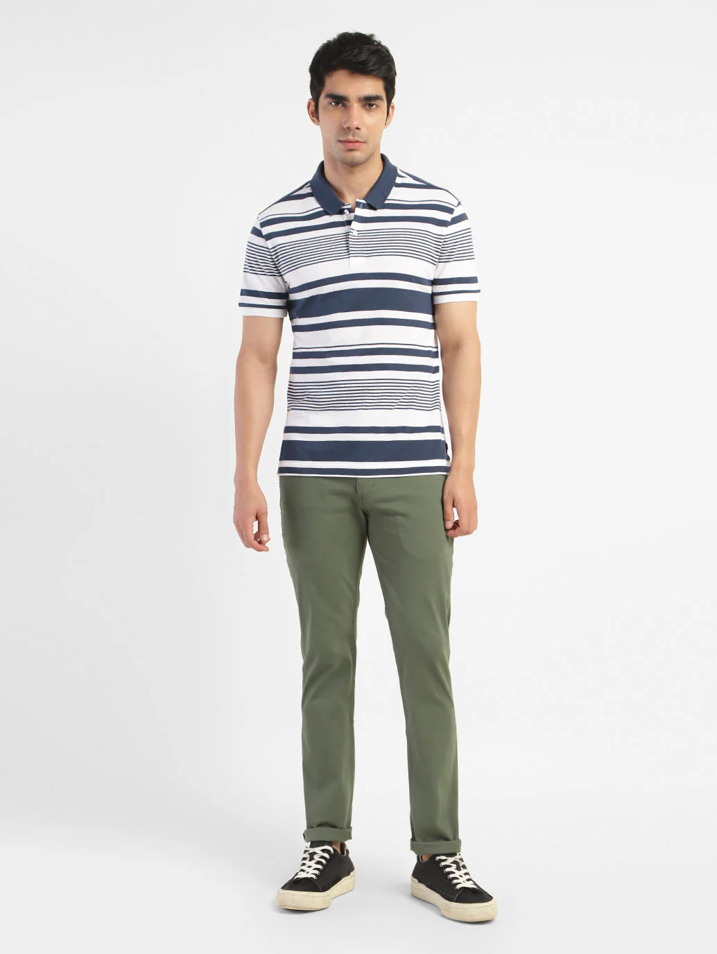 Men's Striped Polo T-shirt White - Image 5