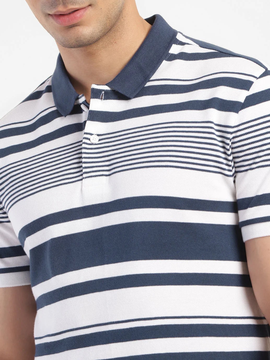 Men's Striped Polo T-shirt White - Image 6
