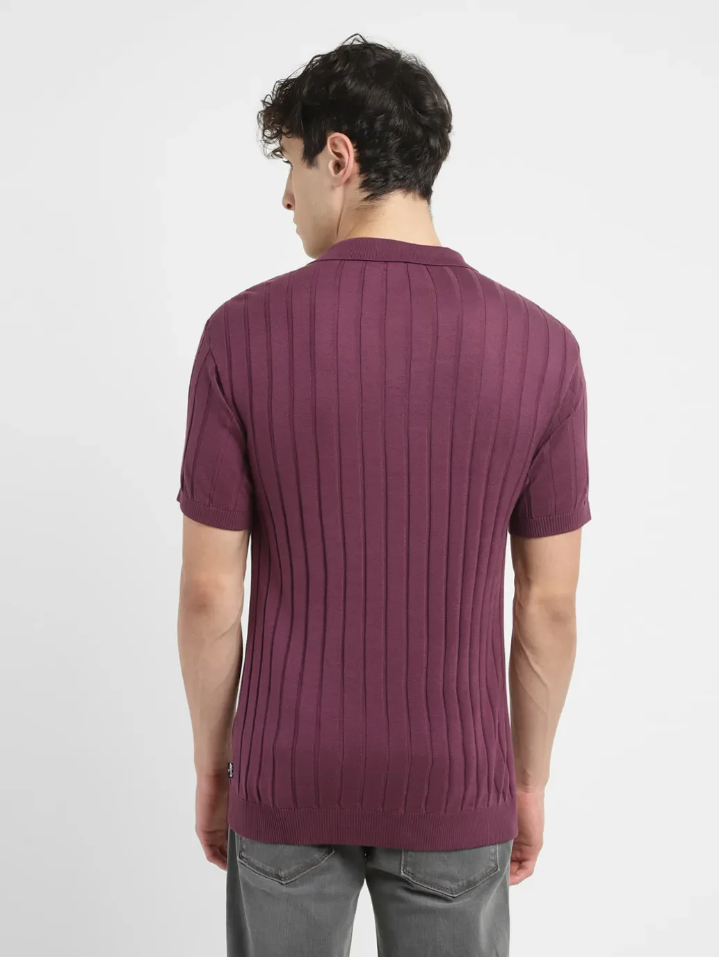 Men's Redloop Striped Purple Polo Collar Sweater - Image 3