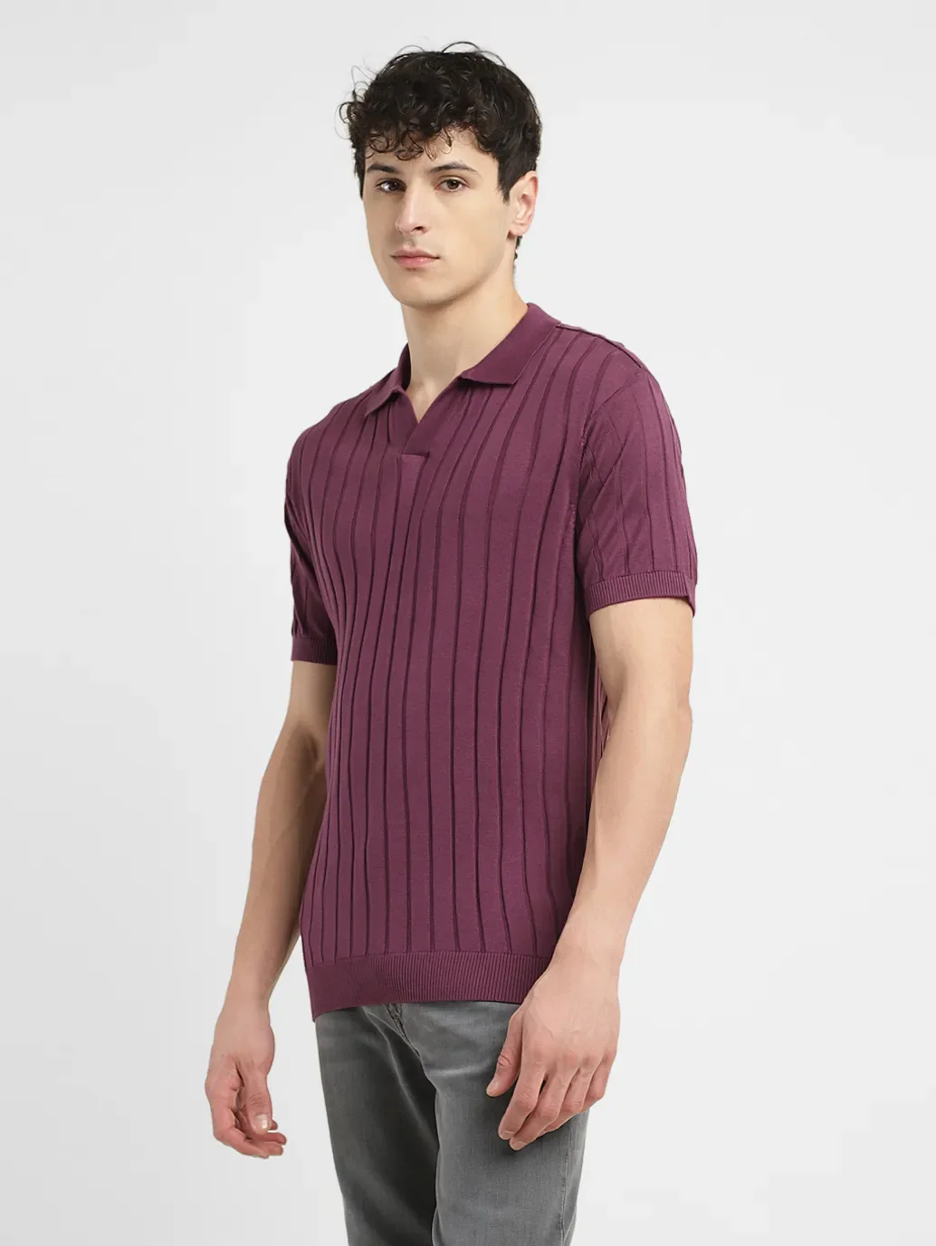 Men's Redloop Striped Purple Polo Collar Sweater - Image 4