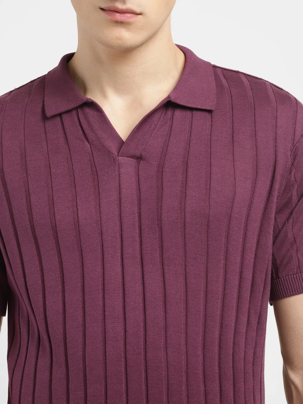 Men's Redloop Striped Purple Polo Collar Sweater - Image 5