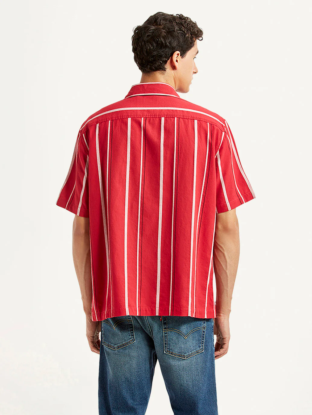 Men's Striped Red Relaxed Fit Camp Shirt - Image 2
