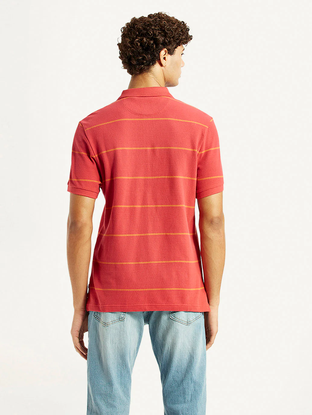 Men's Striped Red Slim Fit Polo T-shirt - Image 2