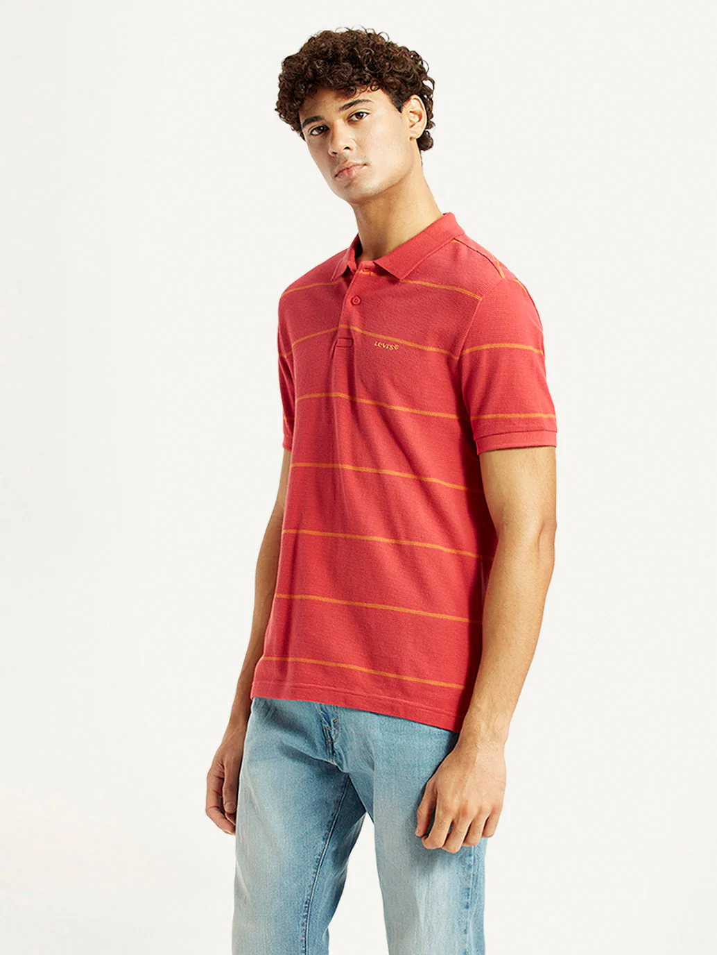 Men's Striped Red Slim Fit Polo T-shirt - Image 4