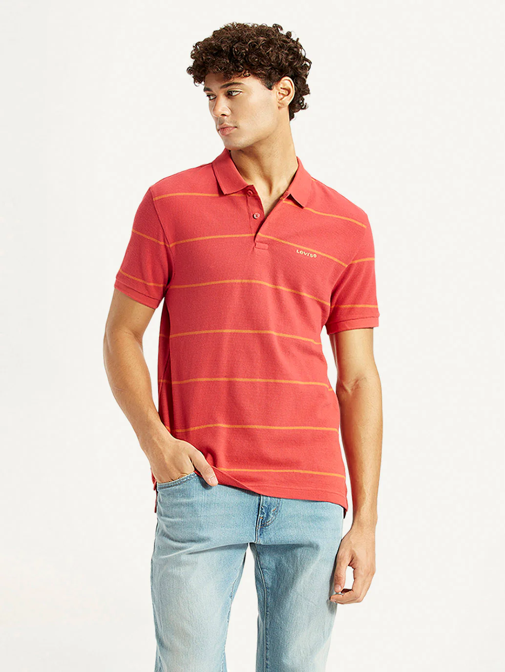 Men's Striped Red Slim Fit Polo T-shirt - Image 5