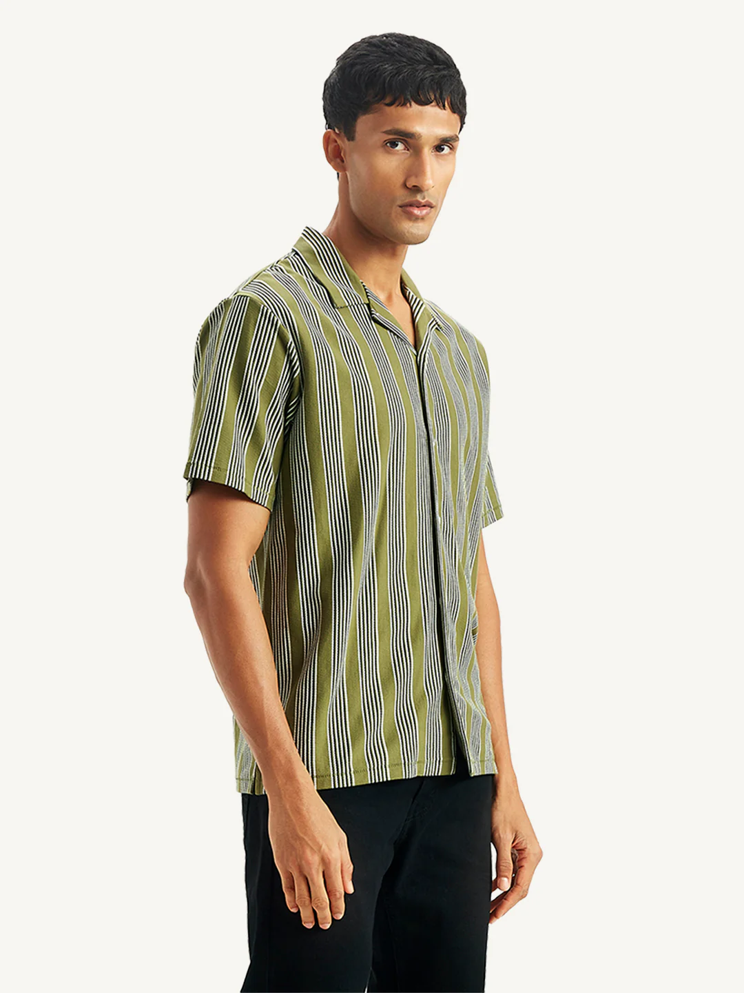 Men's Striped Regular Fit Camp Shirt - Image 3