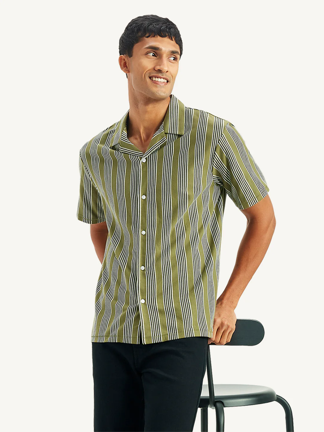 Men's Striped Regular Fit Camp Shirt - Image 5