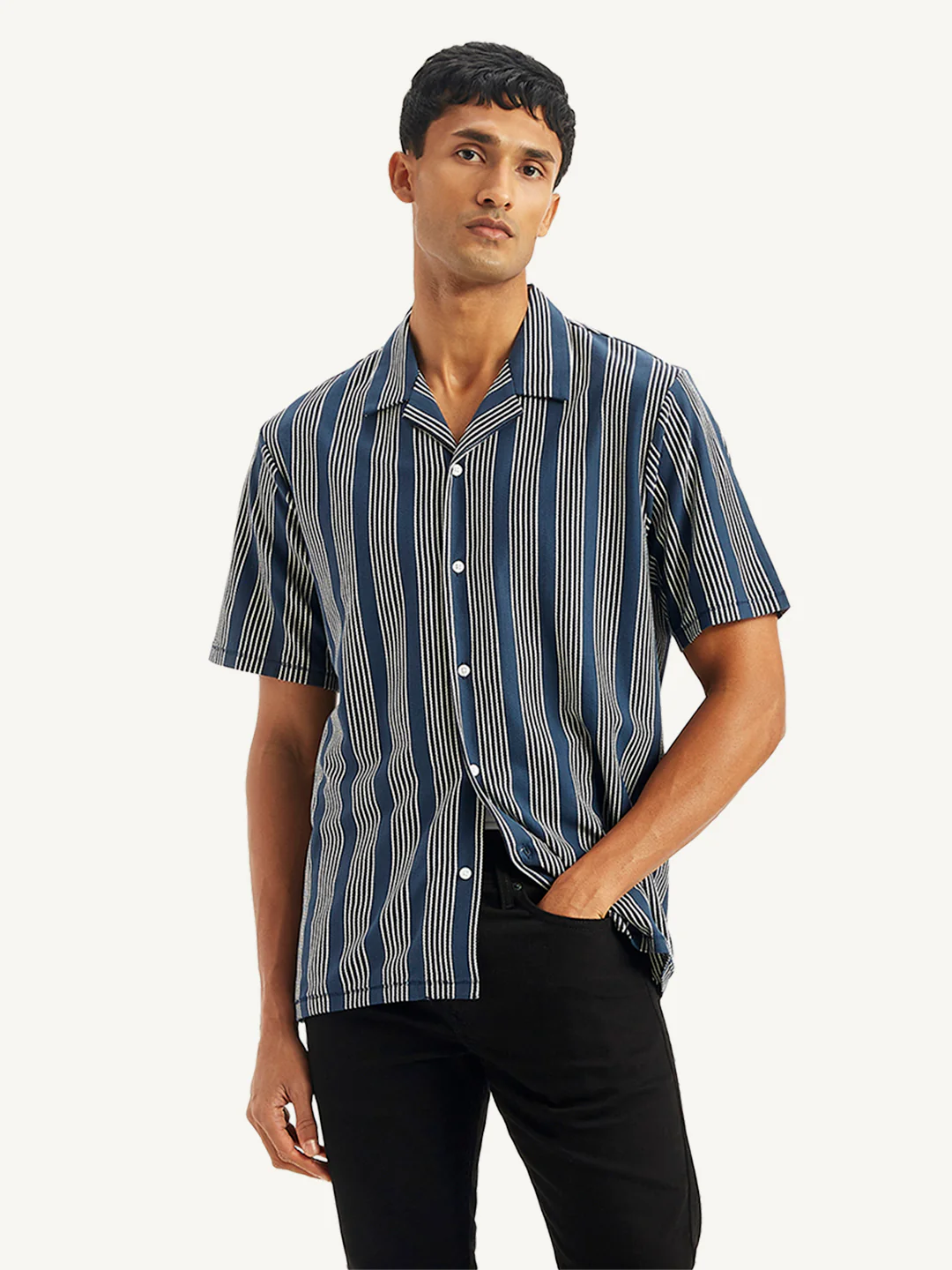 Men's Striped Regular Fit Camp Shirt - Image 5