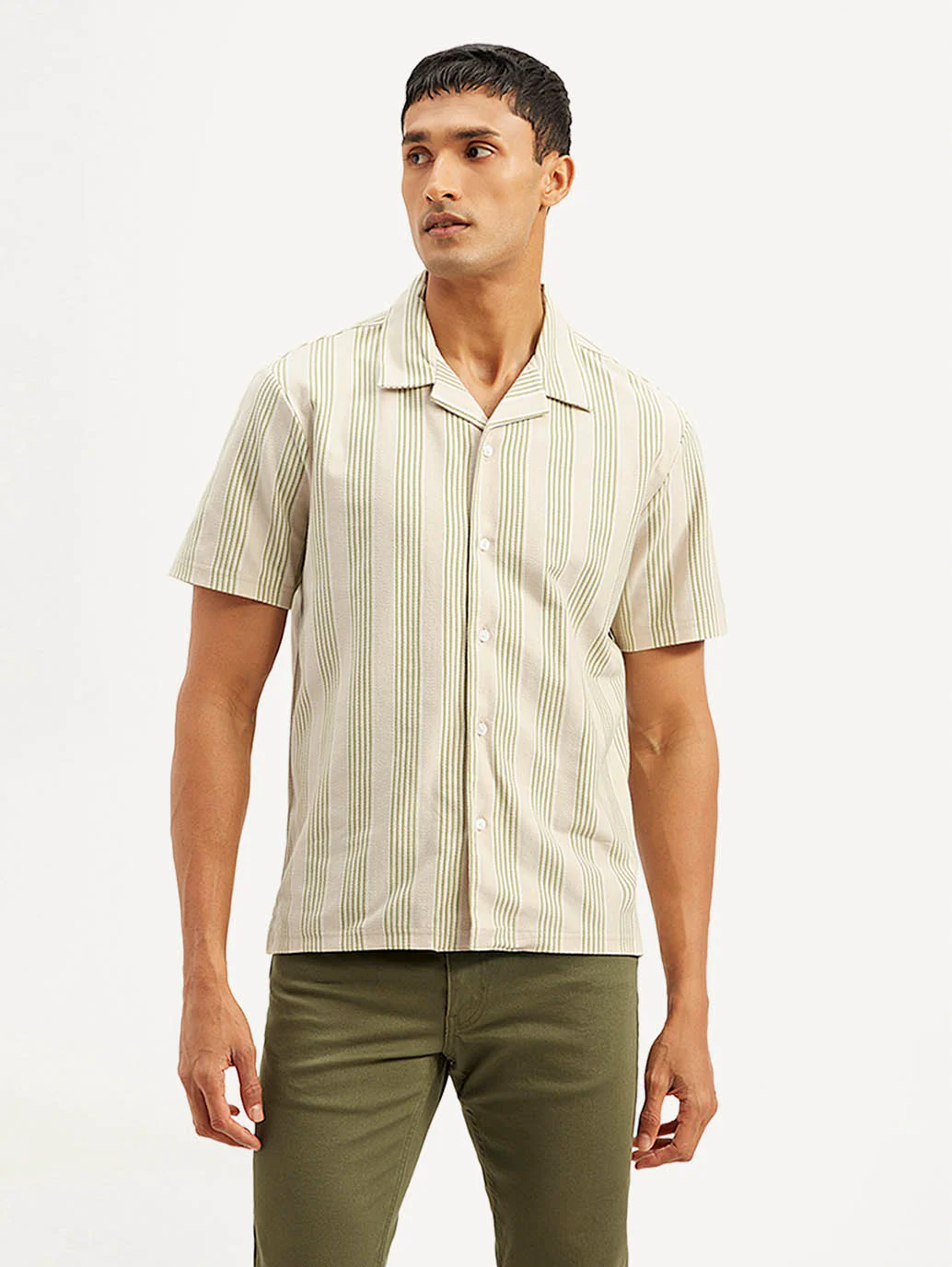 Men's Resort Collar Striped Loose Fit Camp Shirt - Image 2