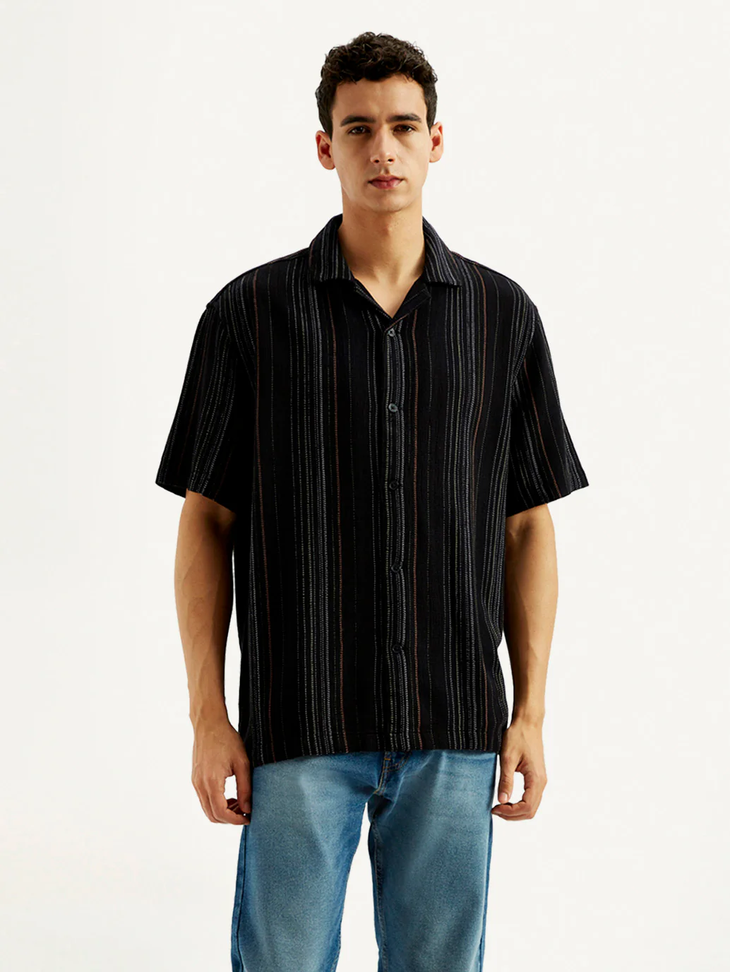 Men's Striped Slim Fit Resort Collar Shirt