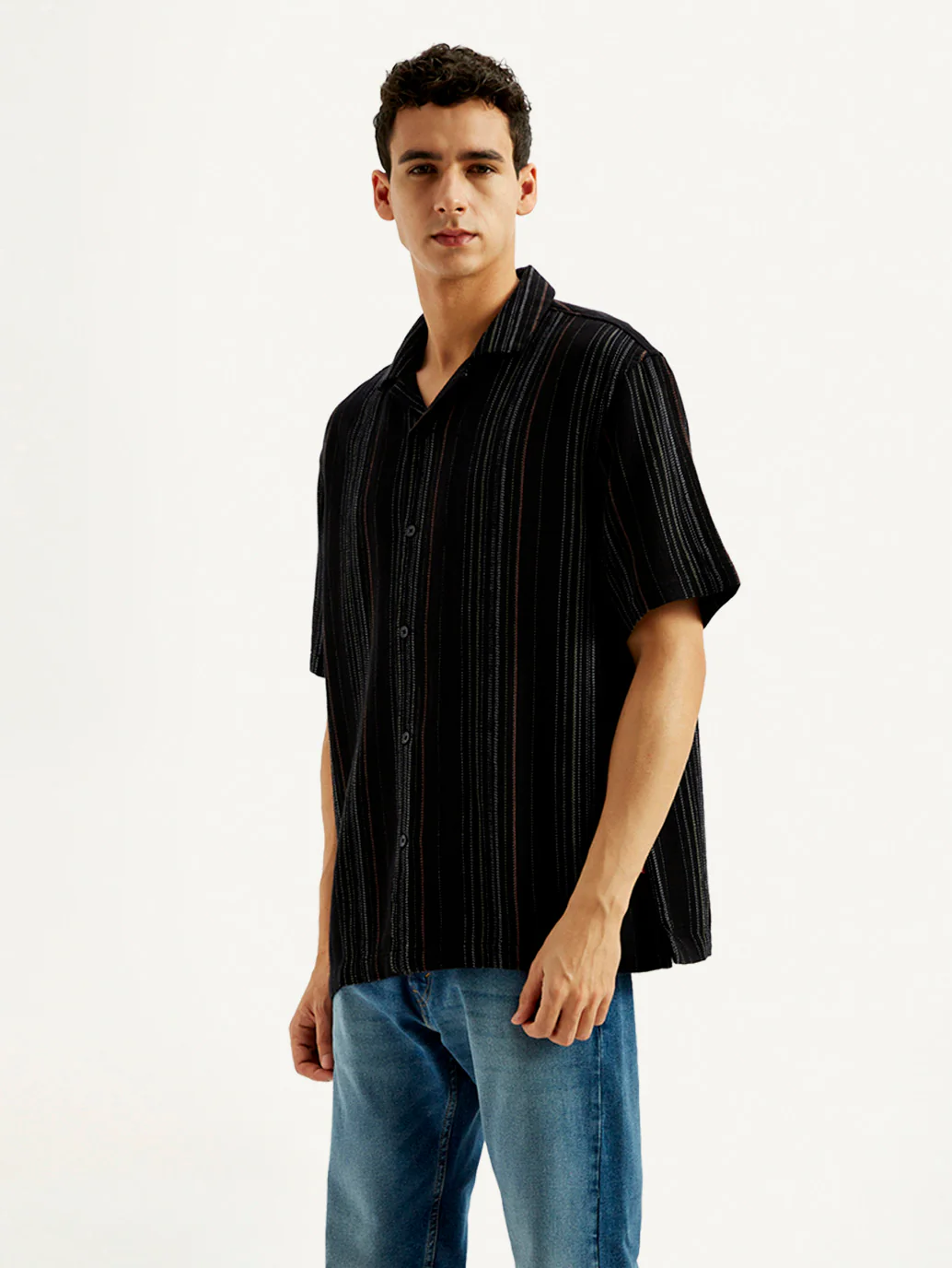 Men's Striped Slim Fit Resort Collar Shirt - Image 4