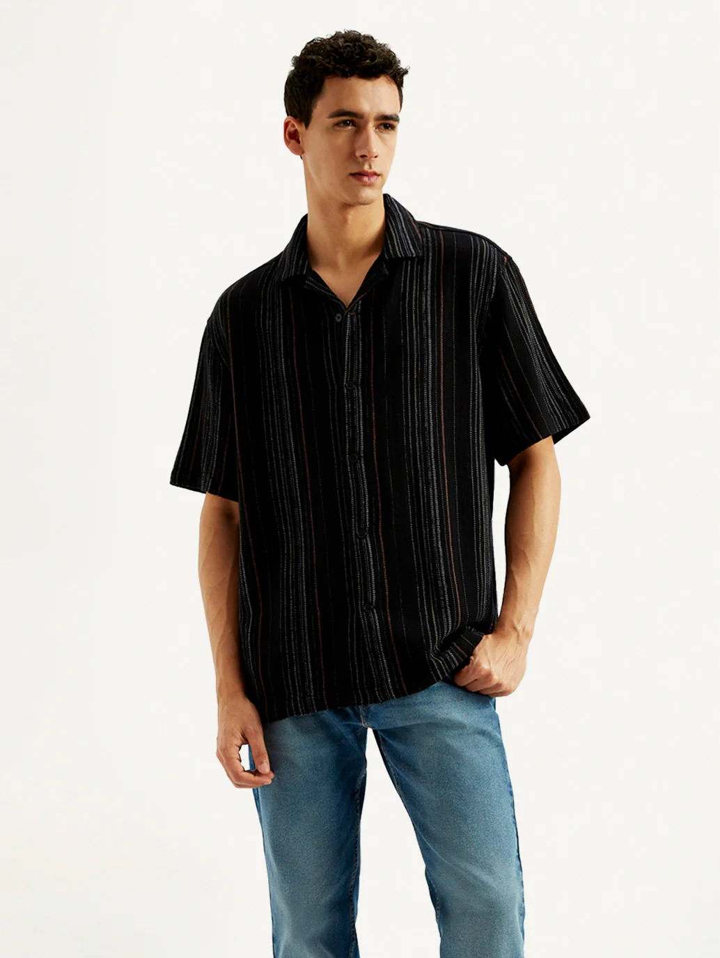 Men's Striped Slim Fit Resort Collar Shirt - Image 5