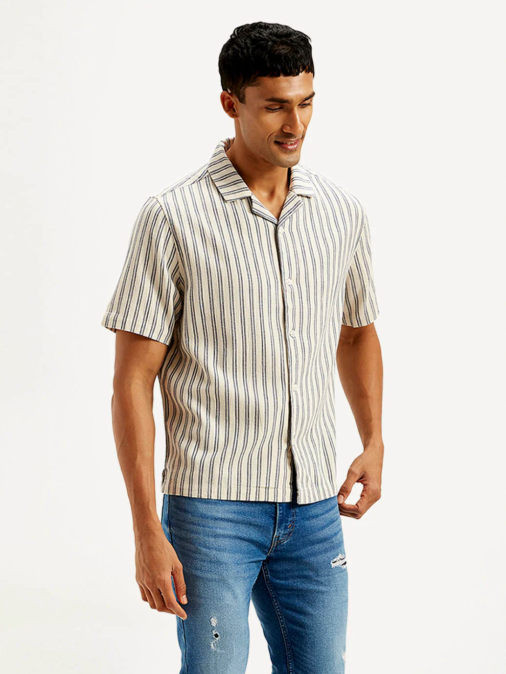 Men's Resort Collar Striped Loose Fit Shirt - Image 5