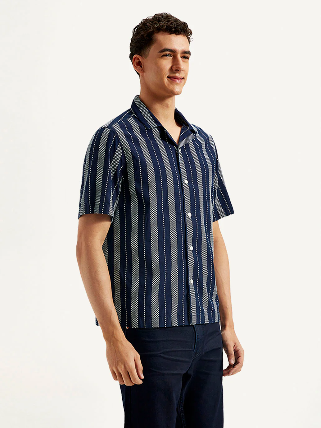 Men's Resort Collar Striped Loose Fit Shirt - Image 5