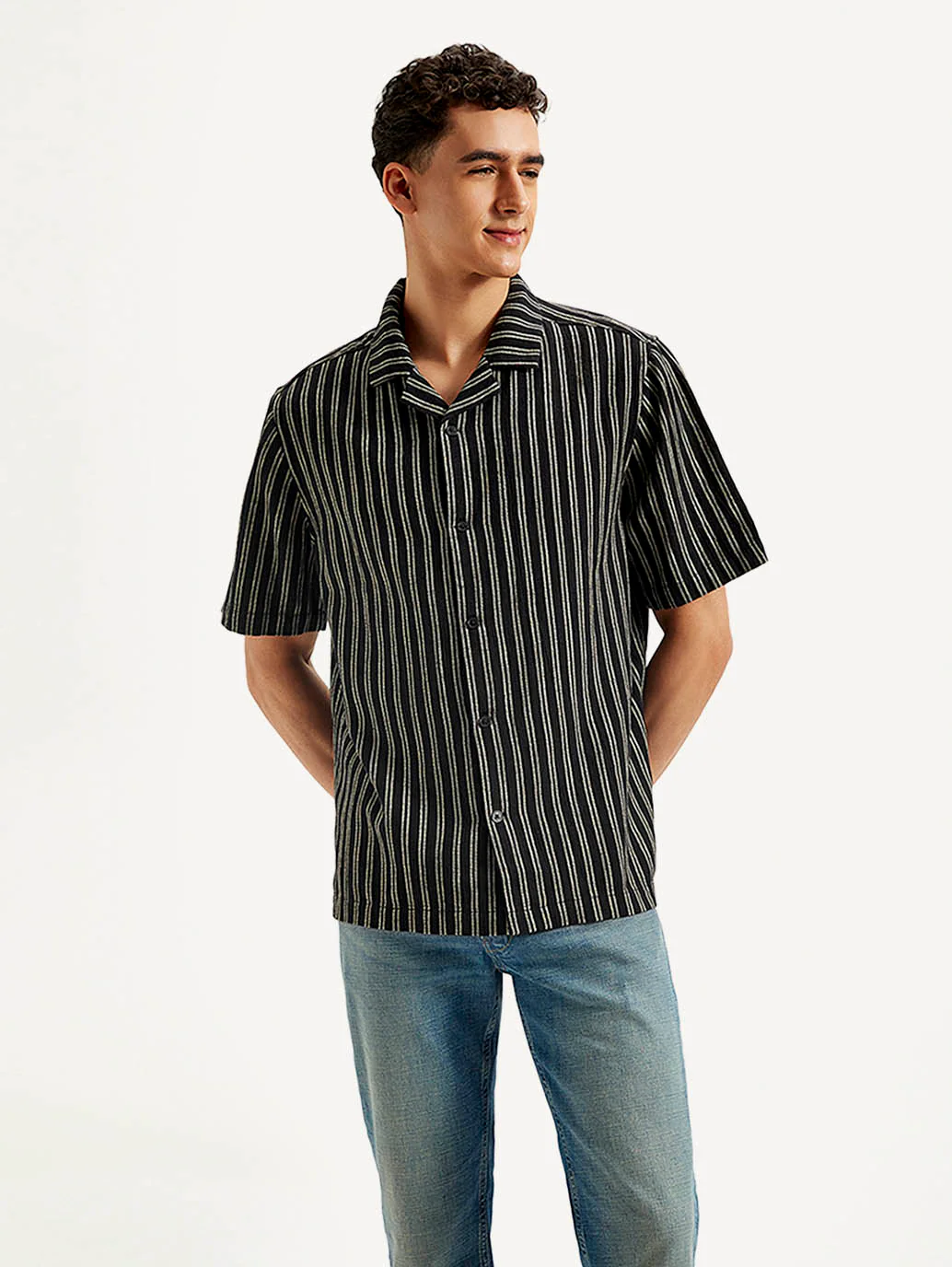 Men's Resort Collar Striped Loose Fit Shirt