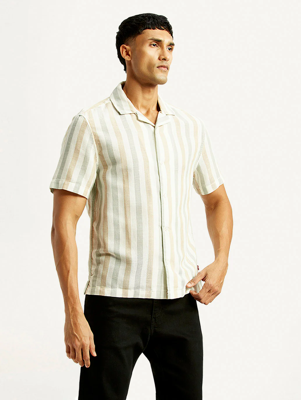 Men's Striped Slim Fit Resort Collar Linen Shirt - Image 5
