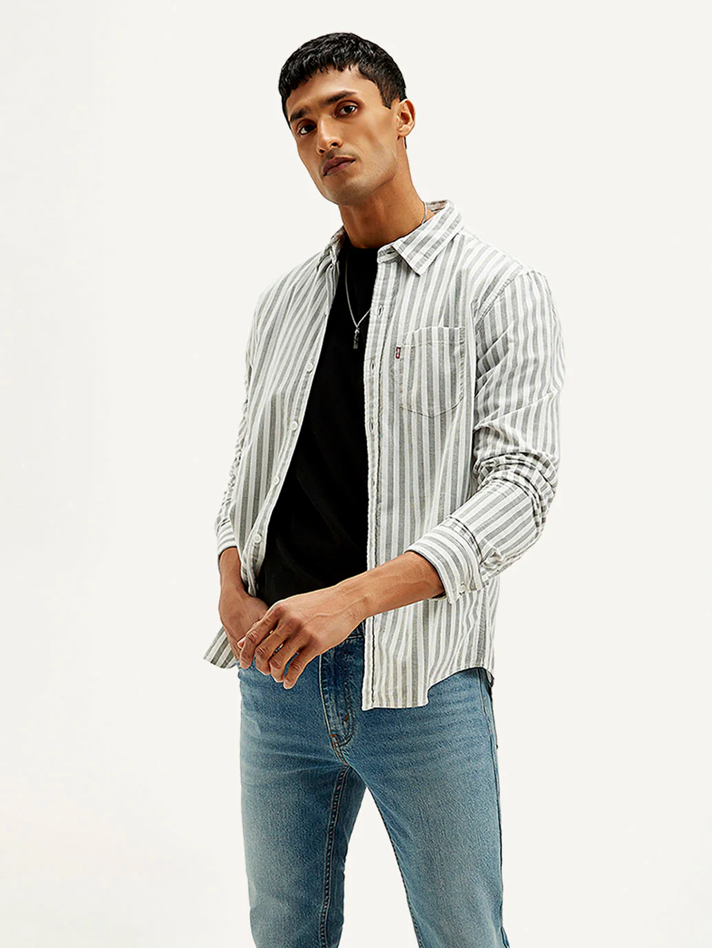 Men's Striped Slim Fit Corduroy Shirt - Image 2