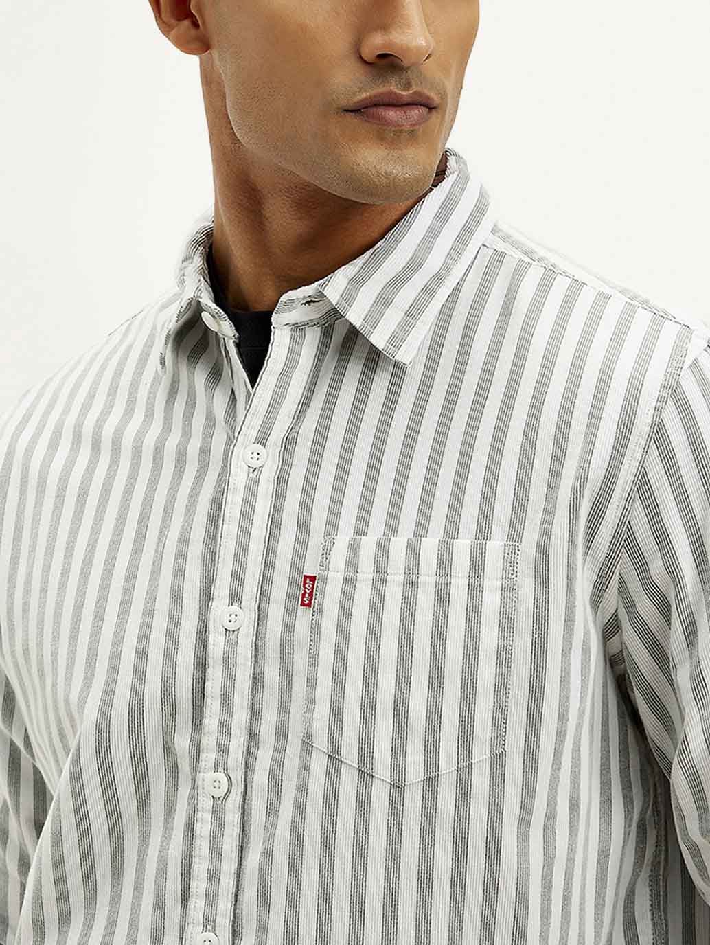 Men's Striped Slim Fit Corduroy Shirt - Image 5