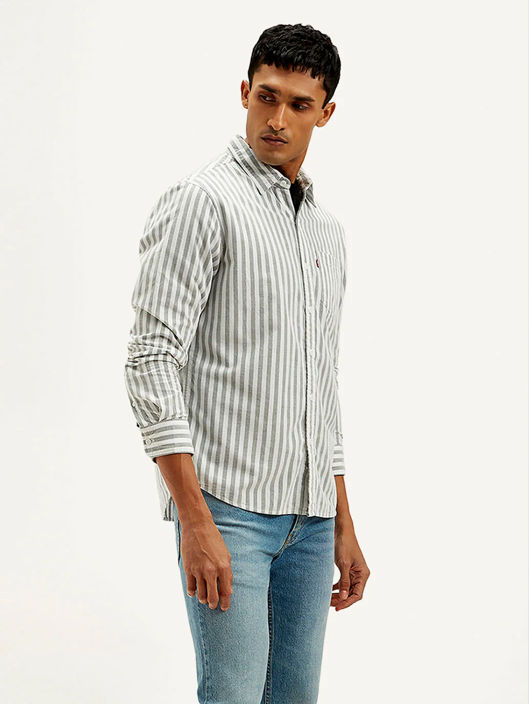 Men's Striped Slim Fit Corduroy Shirt - Image 6