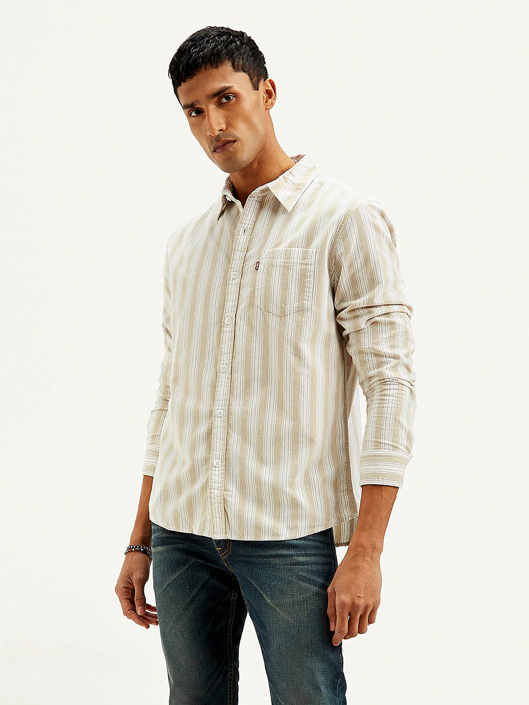 Men's Striped Slim Fit Corduroy Shirt - Image 3
