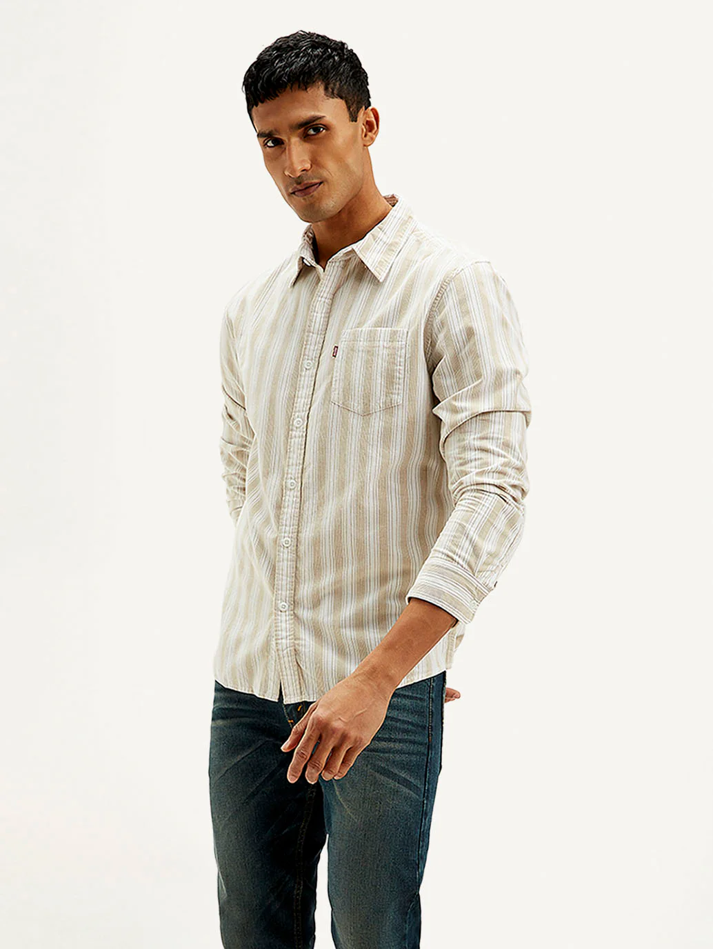 Men's Striped Slim Fit Corduroy Shirt - Image 6