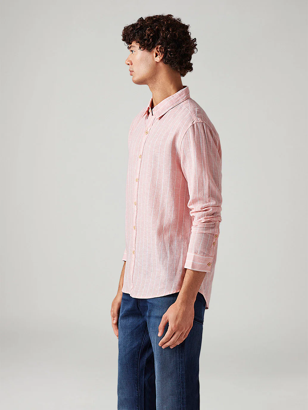 Men's Striped Slim Fit Linen Shirt - Image 4