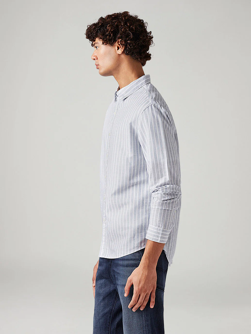 Men's Striped Slim Fit Linen Shirt - Image 3