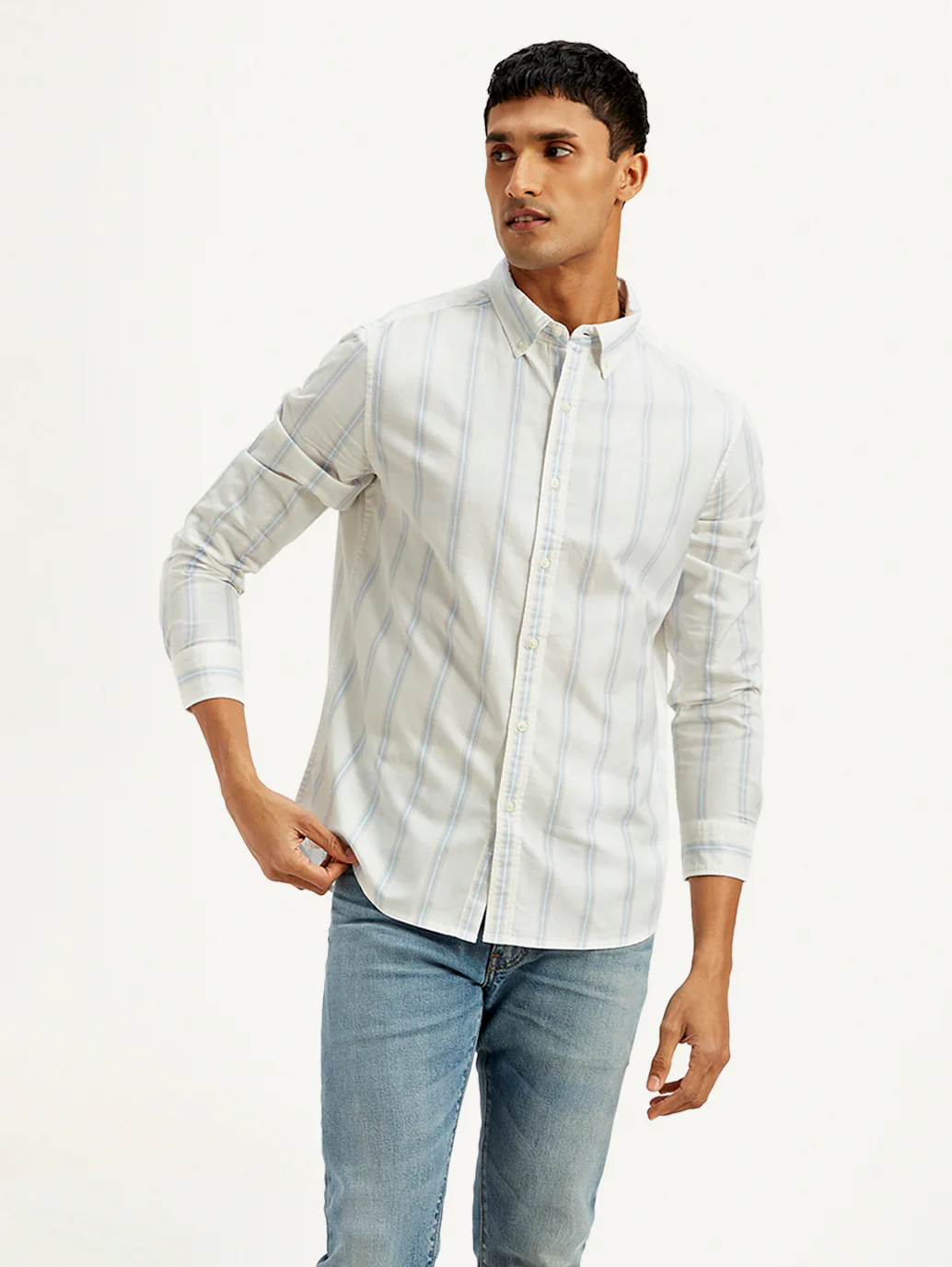 Men's Striped Slim Fit Oxford Shirt - Image 2