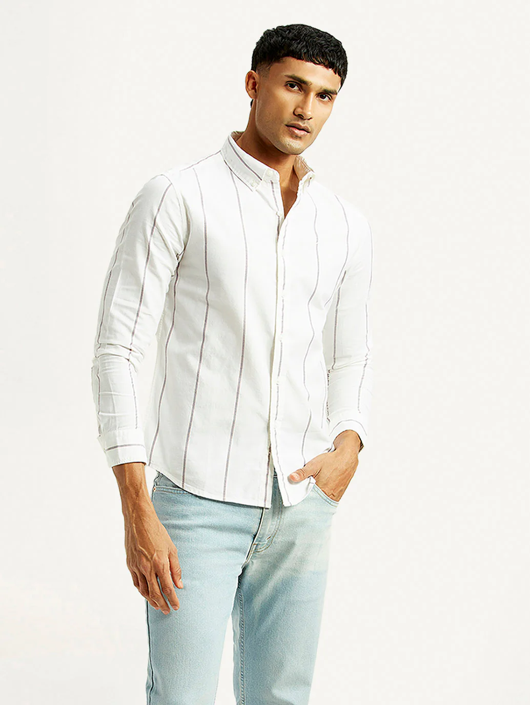 Men's Striped Slim Fit Oxford Shirt - Image 3