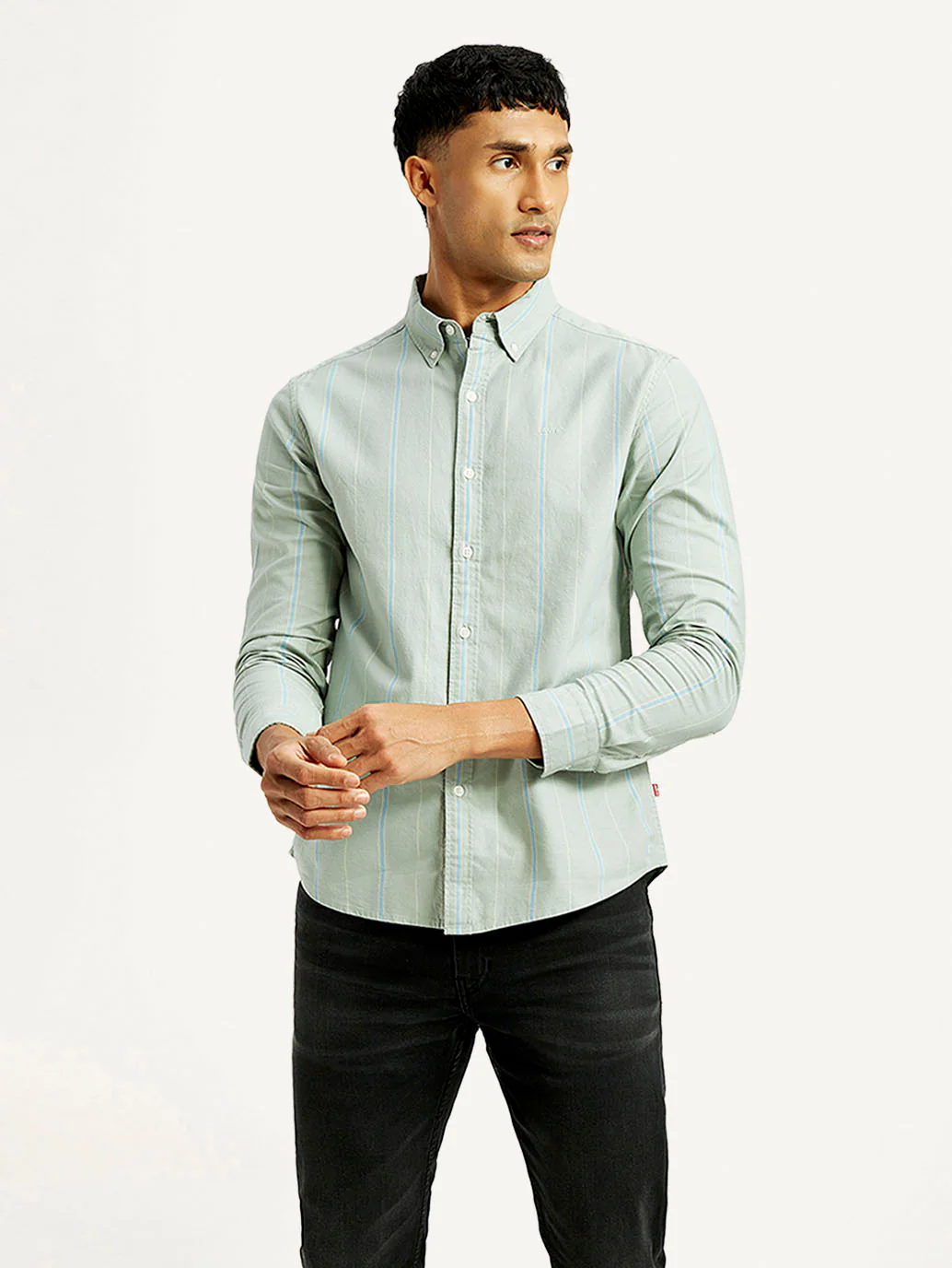 Men's Striped Slim Fit Oxford Shirt - Image 2