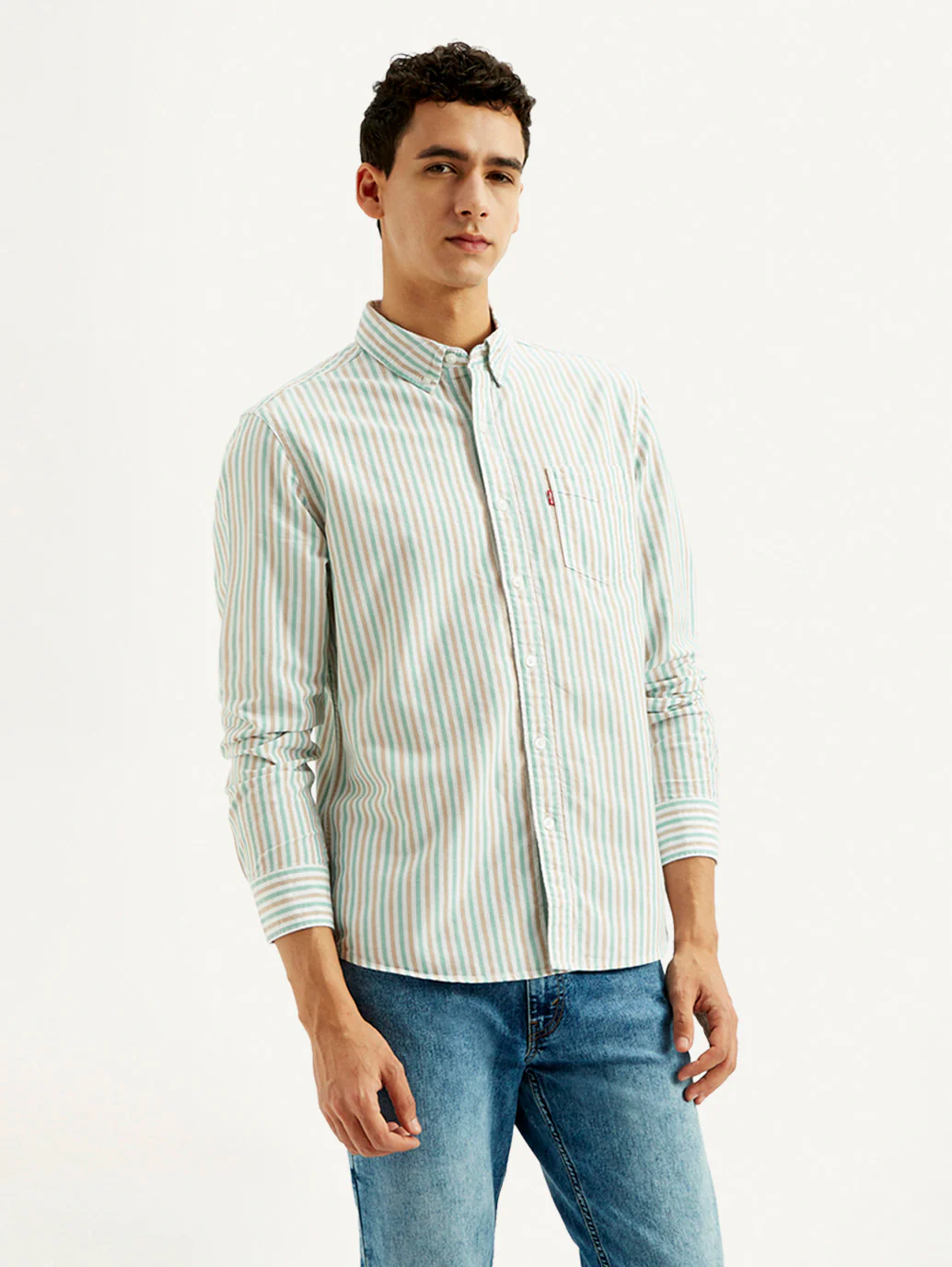 Men's Striped Slim Fit Oxford Shirt - Image 4