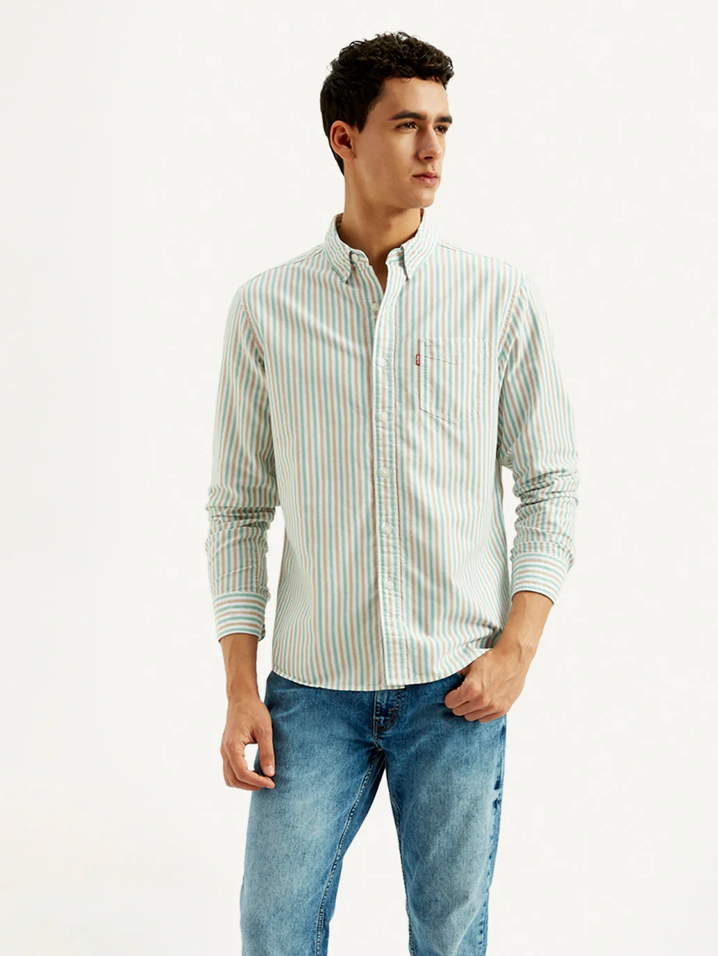 Men's Striped Slim Fit Oxford Shirt - Image 5