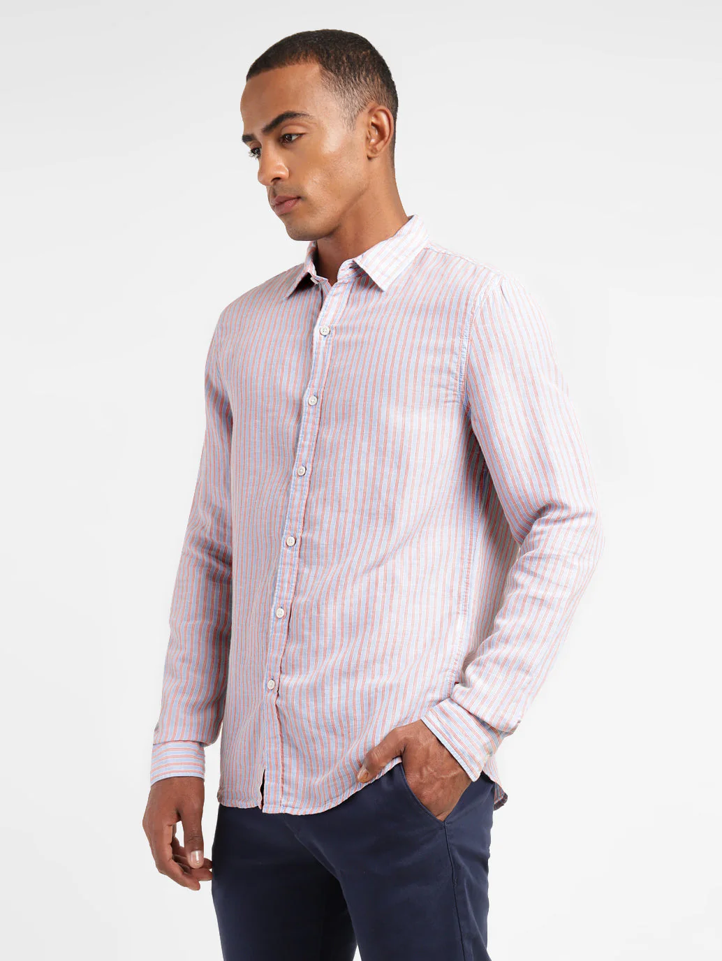 Men's Striped Slim Fit Linen Shirt - Image 4
