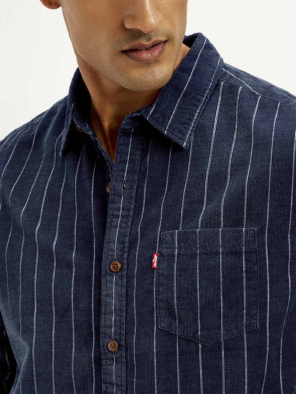 Men's Striped Slim Fit Corduroy Shirt - Image 2