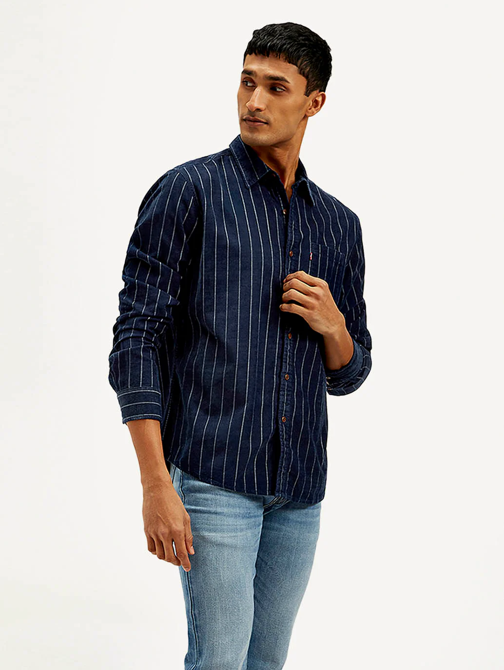 Men's Striped Slim Fit Corduroy Shirt - Image 3